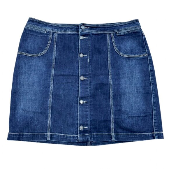 CJ BANKS Denim Button-Front Skirt - Picture 1 of 7
